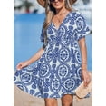 thumbnail image 3 of Cupshe Women's Mini Dress V Neck Tropical Short Sleeve Loose Fit Ruffled Short Summer Beach Dress, Size S-XL, 3 of 6