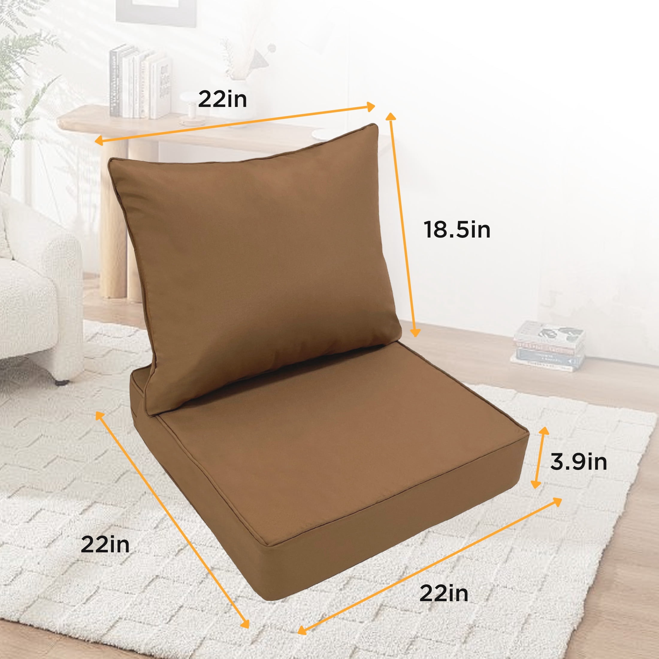 LCGOD Outdoor Chair Cushions Waterproof & Fade-Resistant, Deep Seat Cushion Set, 22x22 Inch, Coffee