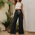 thumbnail image 5 of Lenpel Women's Wide Leg Pants Loose Elastic High Waisted Drawstring Casual Trousers Lightweight Palazzo Pants with Pockets, 5 of 5