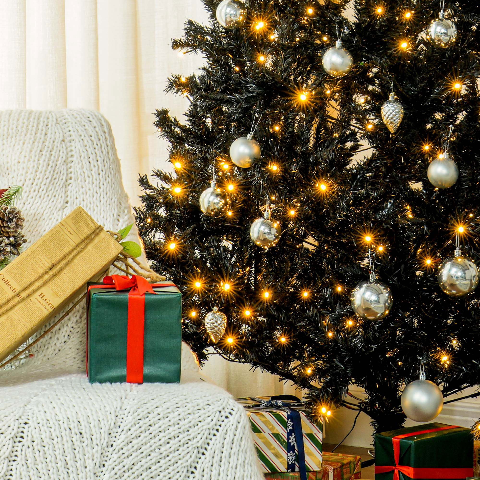 7.5 ft Pre-Lit Artificial Christmas Tree with 500 Warm White LED Lights and 1346 Branch Tips, Hinged Sections, Indoor Holiday Decor