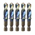 thumbnail image 1 of 5PCS Metric Tap Drill Bit Set Blue Coating HSS Thread Spiral Combination Drilling Tapping Chamfering Metal Tools Bits, 1 of 5
