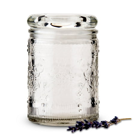 Weddingstar Pressed Glass Mason Jar Favor With Stopper Lid - Floral - Set of 6