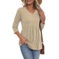 thumbnail image 3 of MOSHU V Neck Womens Tops 3/4 Length Sleeve Tops for Women Babydoll Tunic Dressy Casual Womens Blouses, 3 of 12