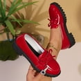 thumbnail image 5 of Bow Loafers for Women's Leather Chunky Heel Dress Shoes Elegant Round Toe Non- Lug Sole Casual Work School Shoes for Business Everyday Wear Red, 5 of 6