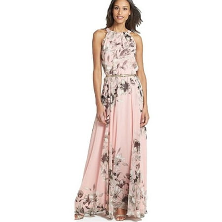 Bcbg Silk Chiffon Dress Women Boho Floral Print Long Chiffon Dress Sleeveless Skirts Summer Beach Sun Dress Gown Casual Plus Size ()