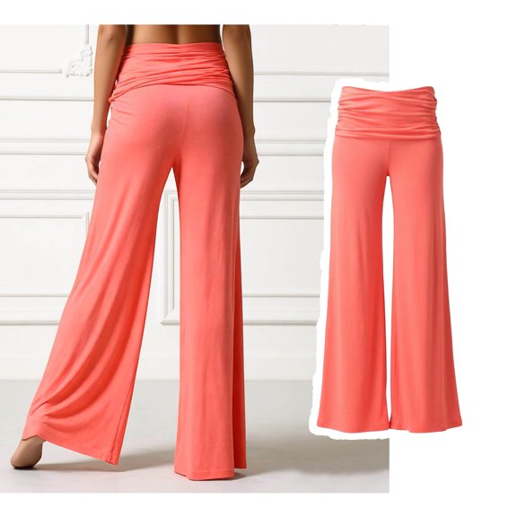 Yoga Pants For WomenFoldover Low Rise Waisted Wide Leg Lounge Pants Solid Color Stretchy Waist Cozy Pants