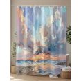 thumbnail image 4 of Grey Blue Teal Coastal Shower Curtain Set, Waterproof Shower Curtains for Bathroom, Oil Painting Modern Abstract Art Washable Fabric Cloth Bath Curtain for Bathtub Decoration with Hooks 48x72 Inches, 4 of 6