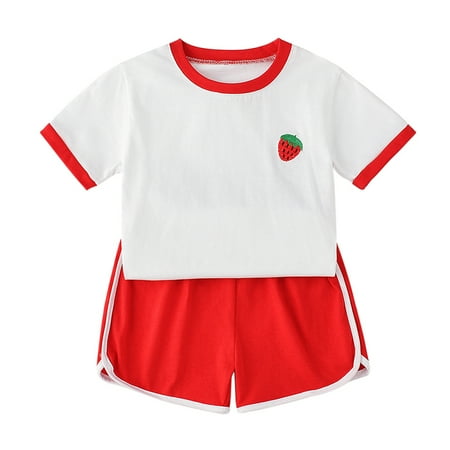 

Toddler Tracksuit Kids Fruit Embroideried Casual Style Cotton Sports Suits
