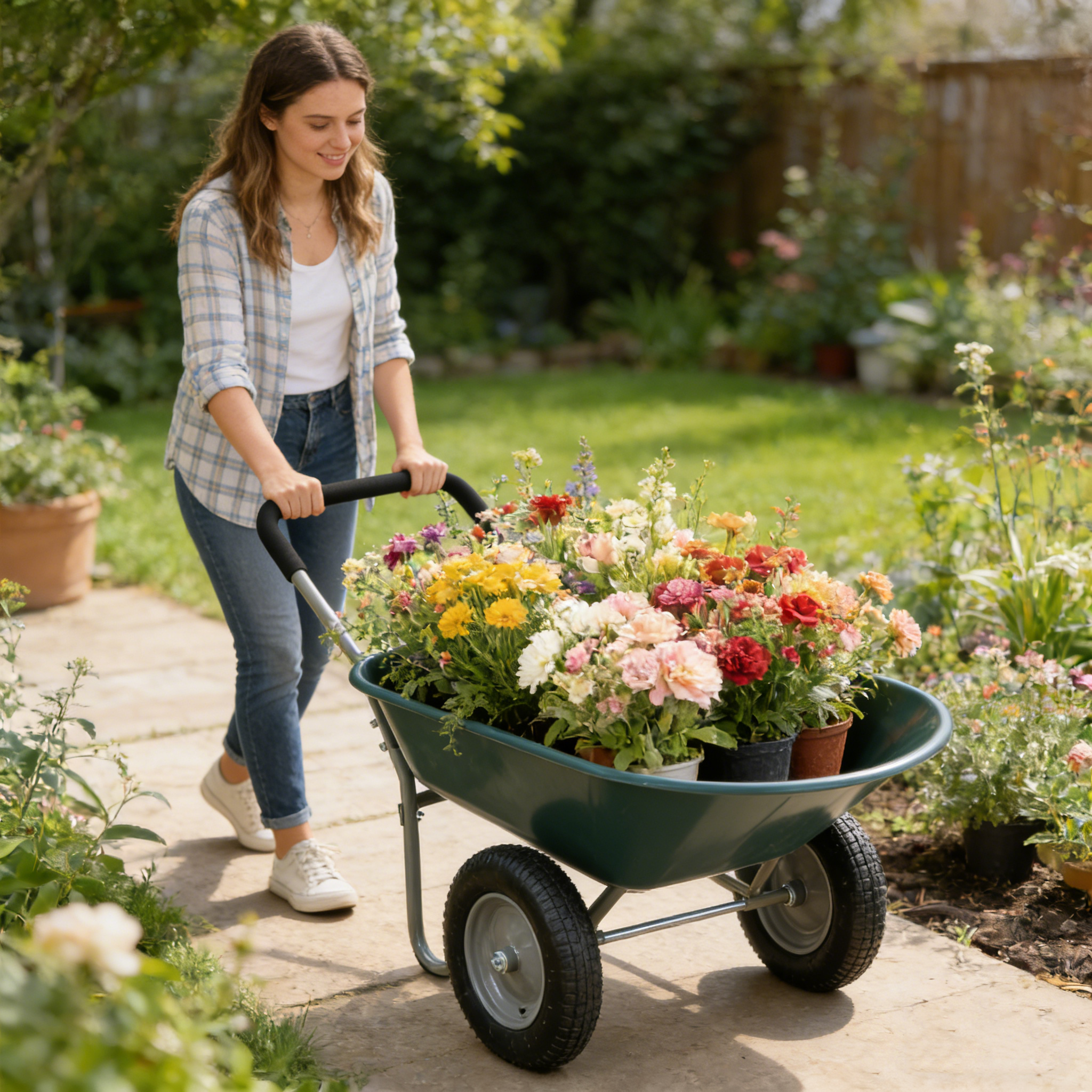 Dolly, wheel barrow Two wheeled trolley for green garden 15 inch pneumatic wheel WB1001GN, Green Hand Truck,Abs+Steel(Q235) Furniture Dolly, Auto Parts & Transport Hand Trucks & Dollies