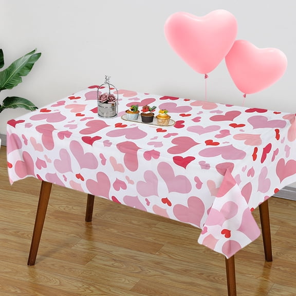 sruoe Tablecloth, 54 X 108in Valentine's Day Love Tablecloth, Waterproof Machine Washable Foldable White Rectangle Tablecloths, Table Cloth for Dining, Home, Party Decor, Plastic