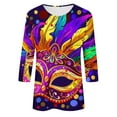 thumbnail image 5 of SOOMLON Mardi Gras Shirts Women Carnival Outfits Tuesday Party 3/4 Sleeve Tshirts Fancy Mask Print Tops Trendy Scoop Neck Shirts New Orleans Holiday Blouses 2025 Multicolor S, 5 of 5