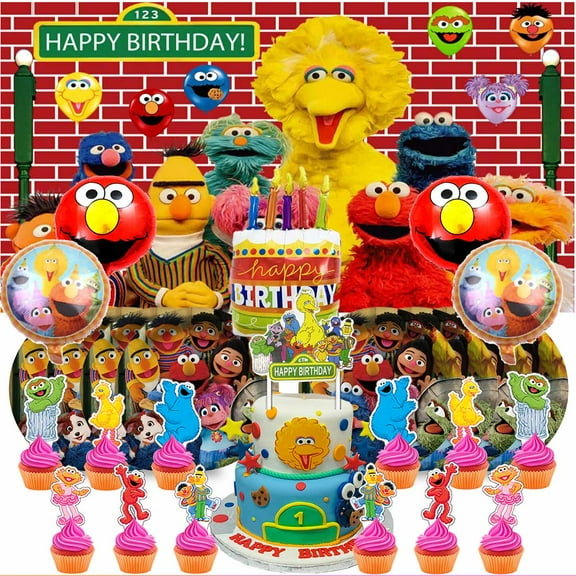 Sesame Street Party Supplies Decor Tableware Backdrop Banner Cake Topper Balloons Birthday Decorations