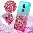 thumbnail image 3 of Liquid Glitter Phone Case for AT&T Motivate 2 Case, Cricket Icon 3 Case, Splendor Case Cover w/Tempered Glass Screen Protector - Pink/Teal, 3 of 5