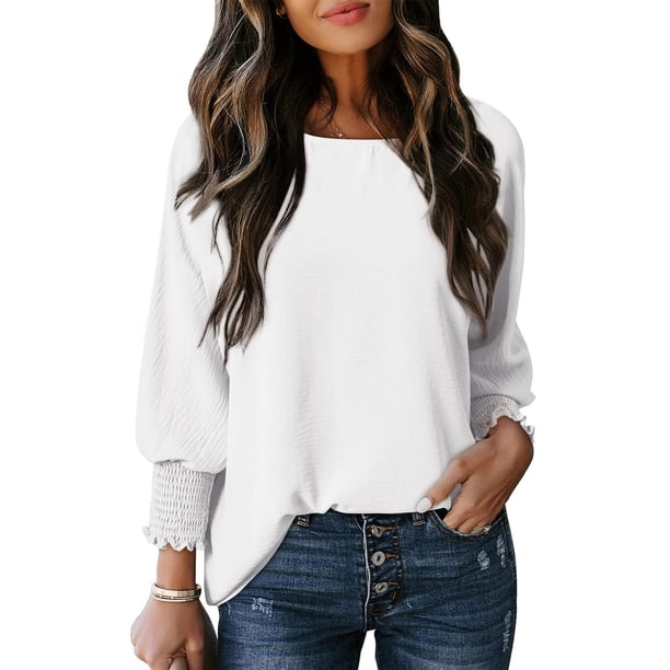 Top Dokotoo para mujer, talla grande, casual, cuello redondo, manga 3/4