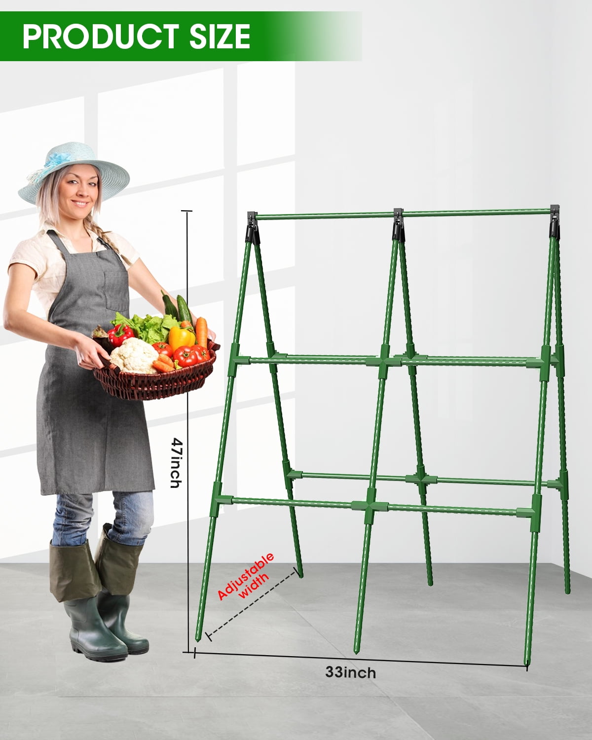 2 Pack Cucumber Trellis, Garden Trellis for Climbing Plants Outdoor, A-Frame Cucumber Trellis for Raised Bed, Plant Grow Support for Tomato, Squash, Vegetable, Flower(33"x47"x2Pcs)