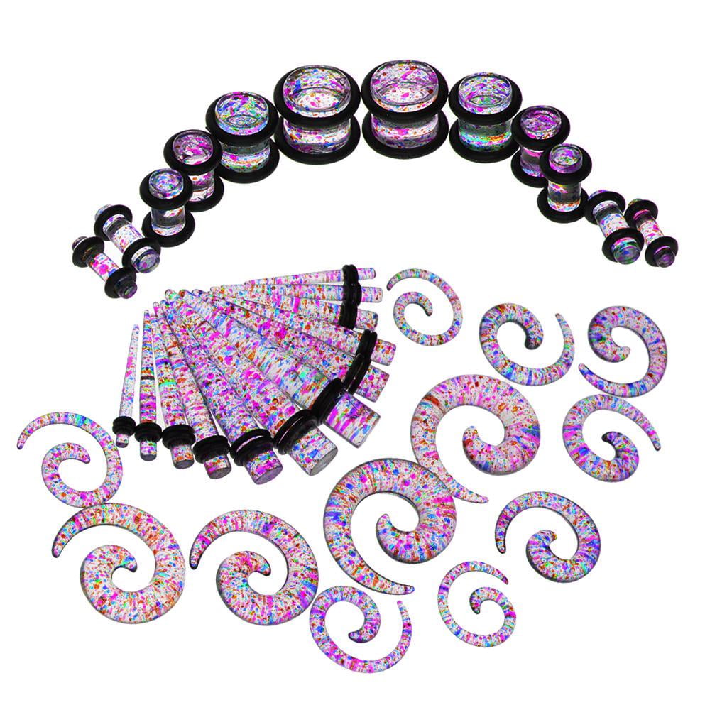 Tachiuwa 36 Pack Glitter Gauge Kit Spiral Tapers Tunnels and Plugs Ear Stretching Starter Walmart