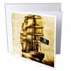3dRose Vintage Pirate Ship with Parrot and Old World Map, Greeting Cards, 6 x 6 inches, set of 12