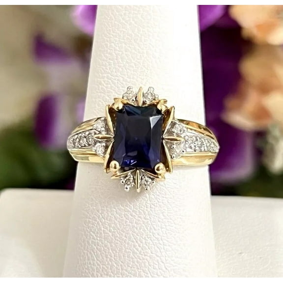 Rag Jewels 2.00 Ctw Asscher Cut Sapphire And White Diamond Wedding Anniversary Band Ring 14K Yellow Gold Plated 925 Sterling Silver 925 Sterling Silver -9.5