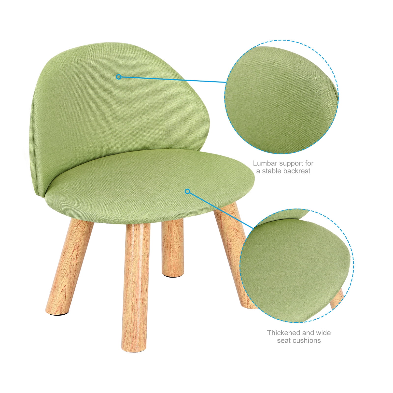 Oumilen Upholstered Kids Indoor Accent Chair with Wooden Legs, Green