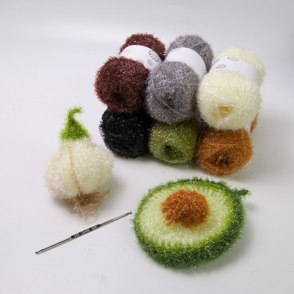 PatungKu Sparkles Dish Scrubby Yarn Crochet Yarn with Hook Polyester Yarn Crochet Yarn