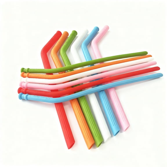 JDH 6PCS Big Bent Reusable Bent Silicone Straws for Boba, Smoothies, Bubble Tea, Bent Straws Eco-Friendly & Colorful for Thick Drinks, Child-Safe，2 Brushes Easy Cleaning
