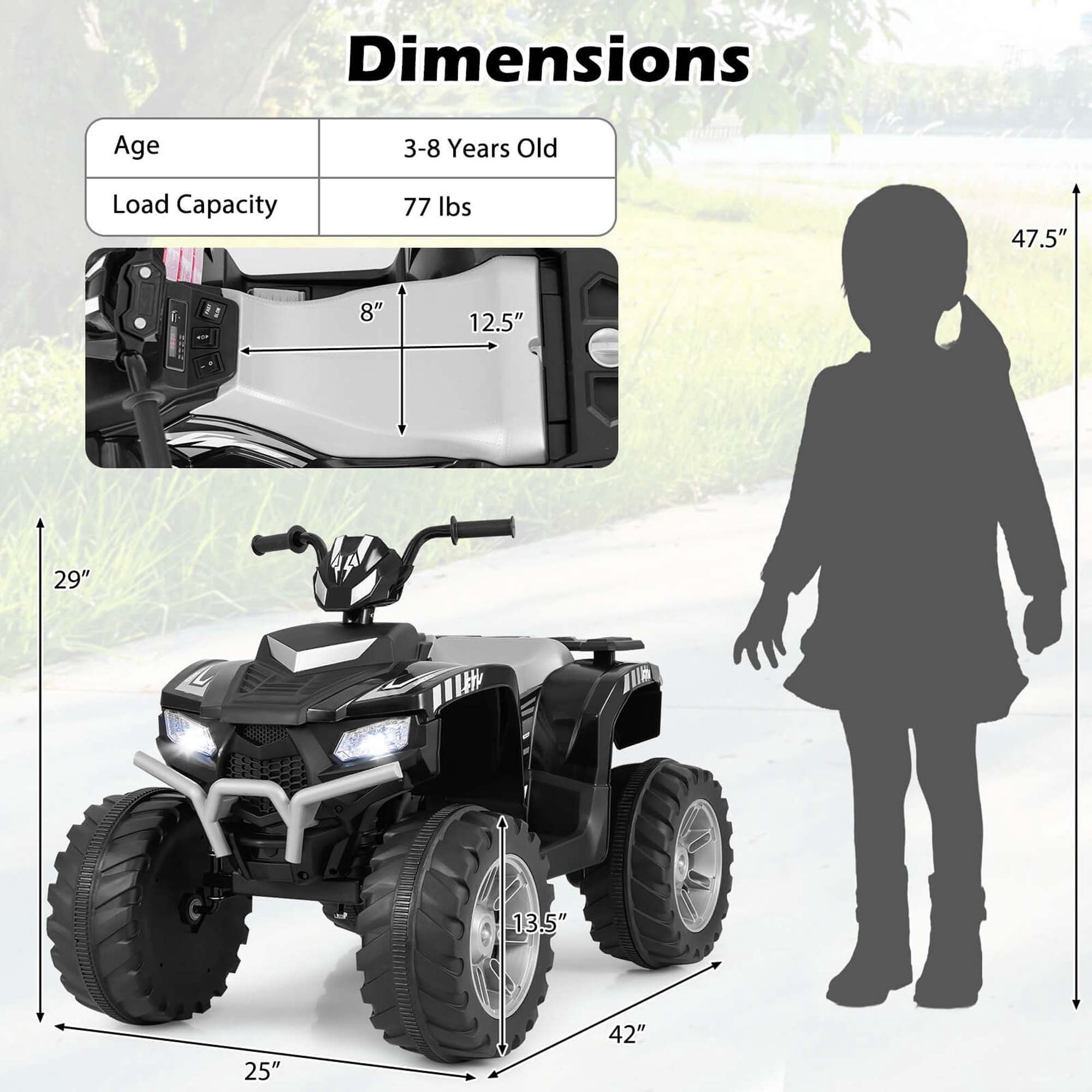 Costway 24V Kids Ride-On Electric ATV 4-Wheeler Quad Car with Wireless Connection Black