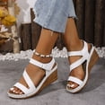 thumbnail image 3 of Women's Orthopedic Sandals High Heeled Platform Wedges Open Toe Crooss Strap Hook and Loop Casual Slingback Beach Vacation Dress Shoes White Size 8.5, 3 of 7