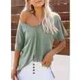 thumbnail image 3 of Leesechin Womens V Neck Tshirts Short Sleeve Loose Casual Summer Tops with Pocket, 3 of 5