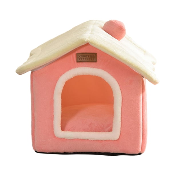 Cama interior semicerrada para gatos, nido para perros y gatos, caseta relajante, casa lavable para gatos, tienda de campaña, cueva para perros pequeñ Rosa