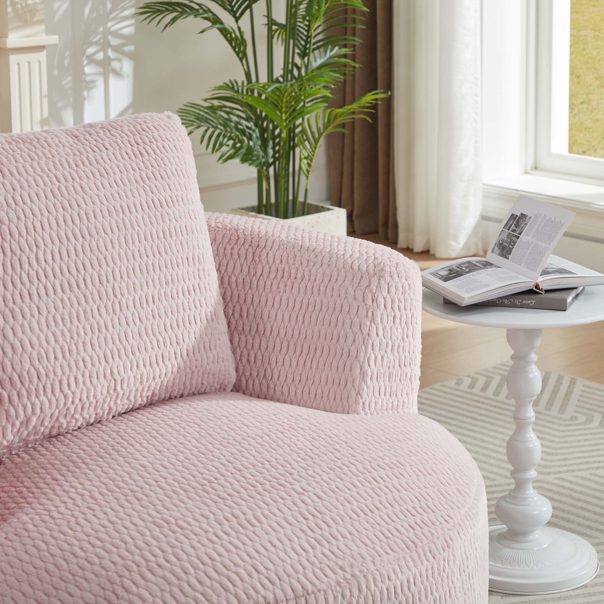 Miniyam 360° Swivel Chair for Living Room with Plush Pocket Spring Seat & Sturdy Wood Base - Easy Assembly, Pink