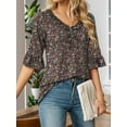 thumbnail image 3 of Weardear Women's Dressy Casual V Neck T Shirts Loose Summer 3/4 Sleeve Puff Tops Ruffle Tunic Blouses, 3 of 6