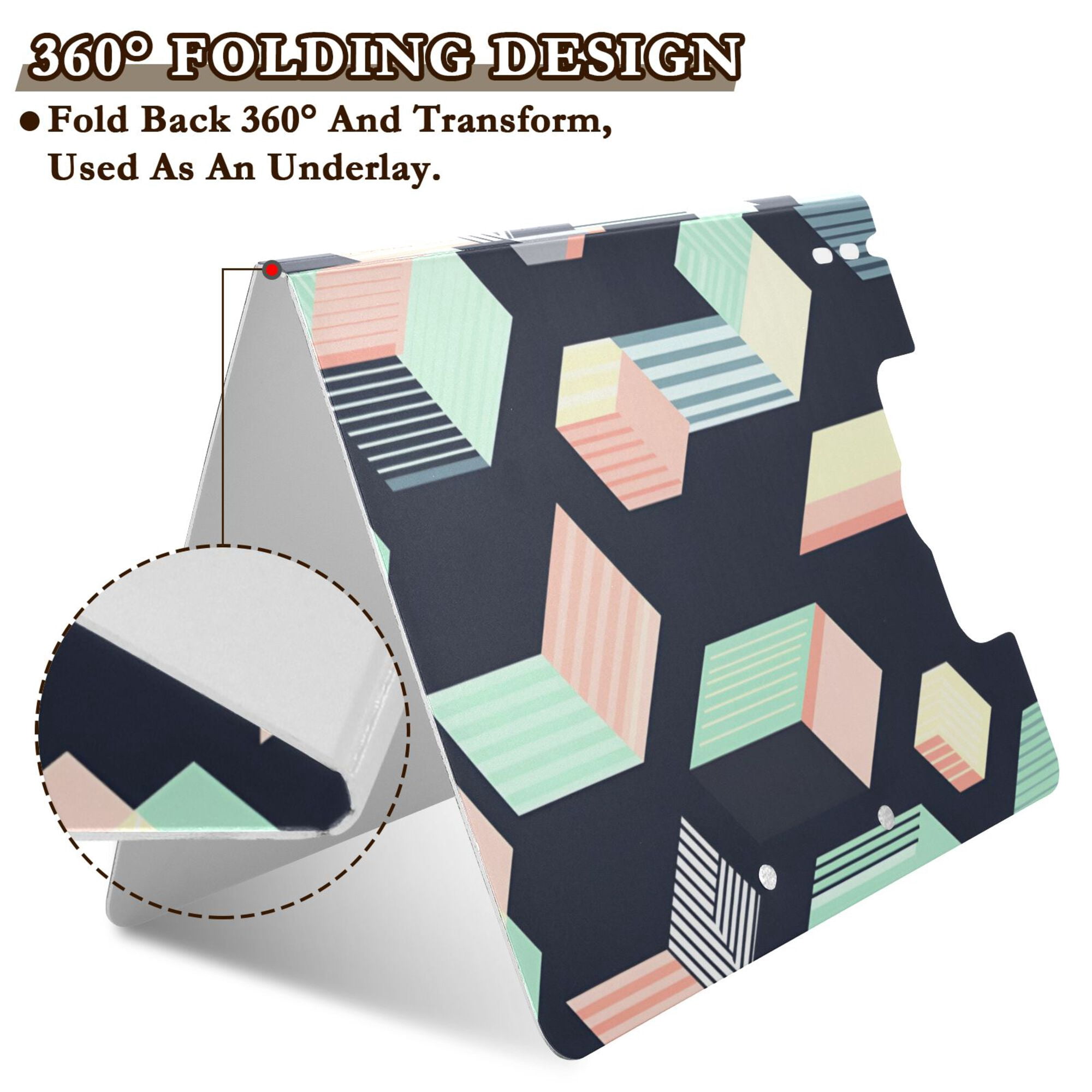 FORMRS A4 Clipboard Folder with Pen Holder Horizontal Foldable School Office Binder, Black Cubes