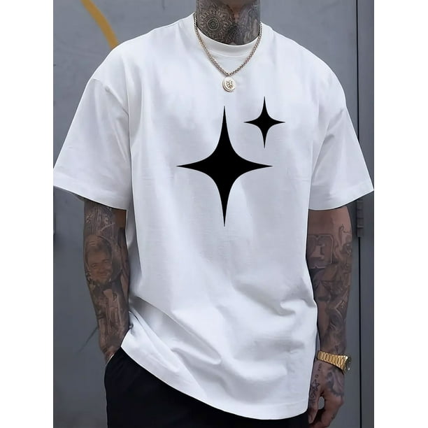 Camiseta de manga corta con cuello redondo para hombre con estampado simple y moderno, top deportivo informal cómodo y transpirable adecuado para vacaciones de primavera y verano y vacaciones de ocio.