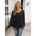 thumbnail image 3 of Women's Patchwork Long Sleeve Top Striped Casual Loose Shirt T-Shirt, 3 of 5