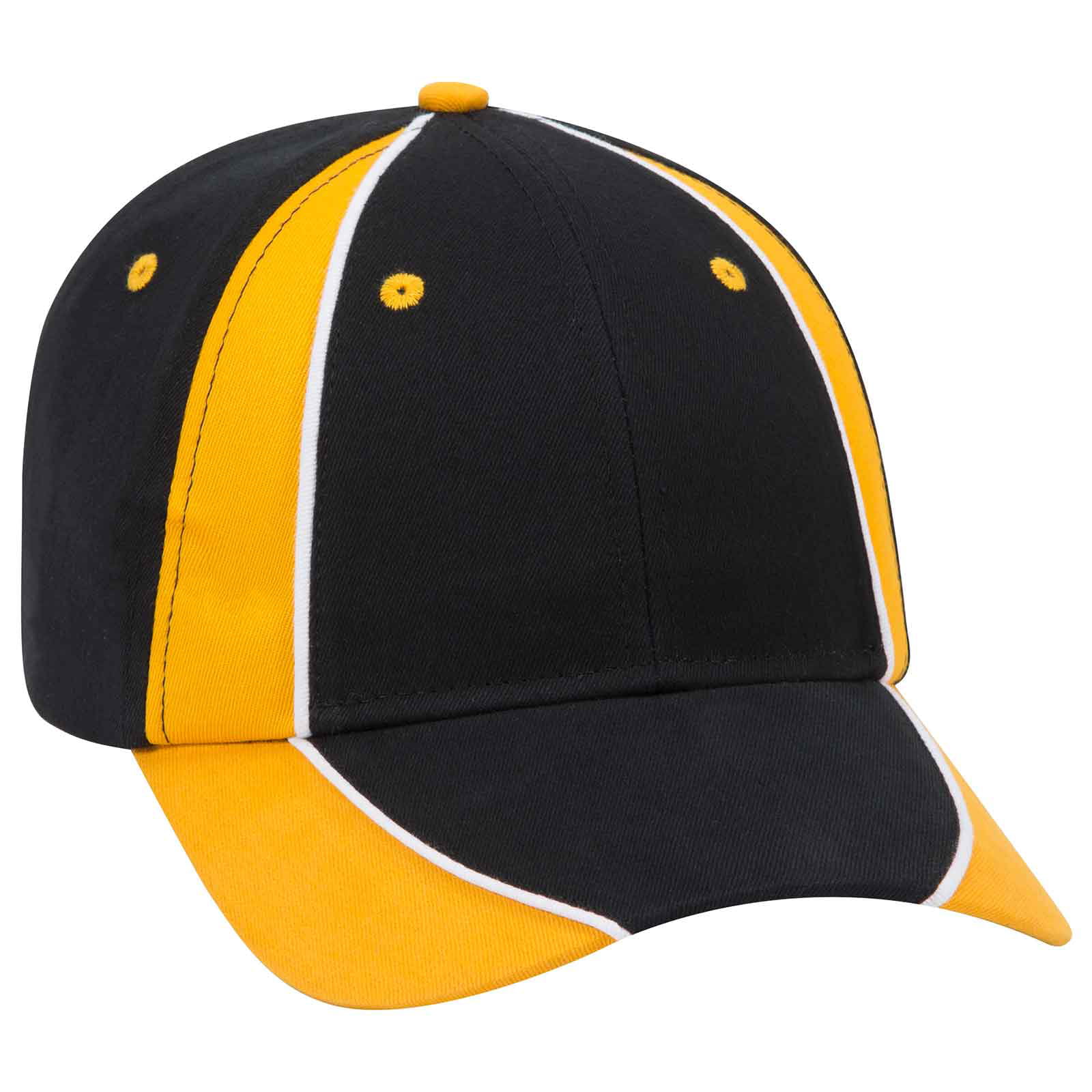 Wholesale 12 x OTTO CAP 6 Panel Low Profile Baseball Cap (030616 -  Blk/Gld/Wht) (OSFM - Adult)