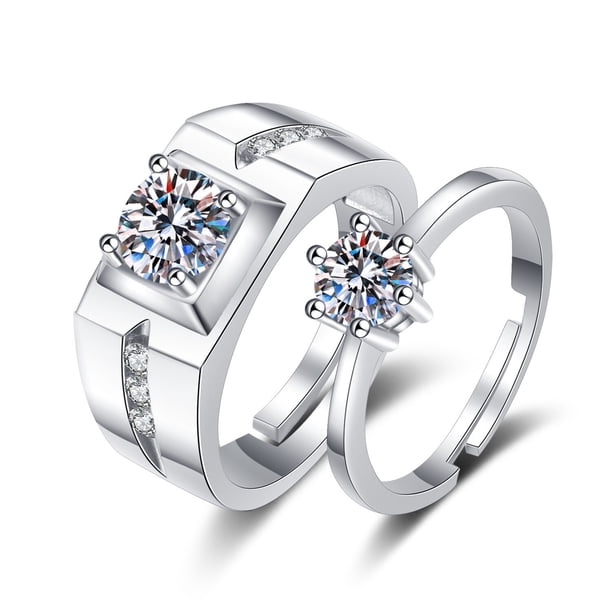 Juego de anillos de pareja a juego con corazón de amor para hombres y mujeres, moda Punk, 2 piezas, amante, circonio de boda, anillos, novia, regalo de citas, joyería