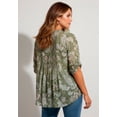 thumbnail image 3 of Roaman's Women's Plus Size Tara Pleated Shirt – Adjustable 3/4 Sleeve Swing Tunic With Notch Collar, 3 of 6