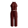 thumbnail image 3 of Women's Summer Sets Casual 2 Piece Outfits Sleeveless Tank Tops and Loose fit wide leg pants Loungewear Vacation Outfits(Wine,XXL), 3 of 4