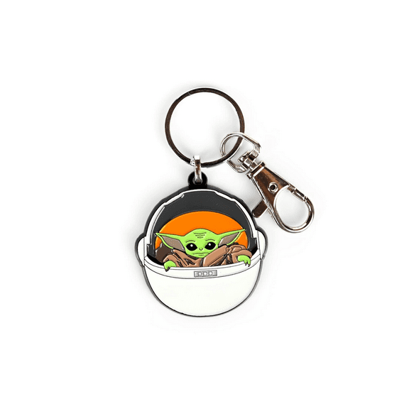Star Wars: Mandalorian Baby Yoda, The Child in Carriage, Metal Key Holder Keychain with Clip - 1.5"