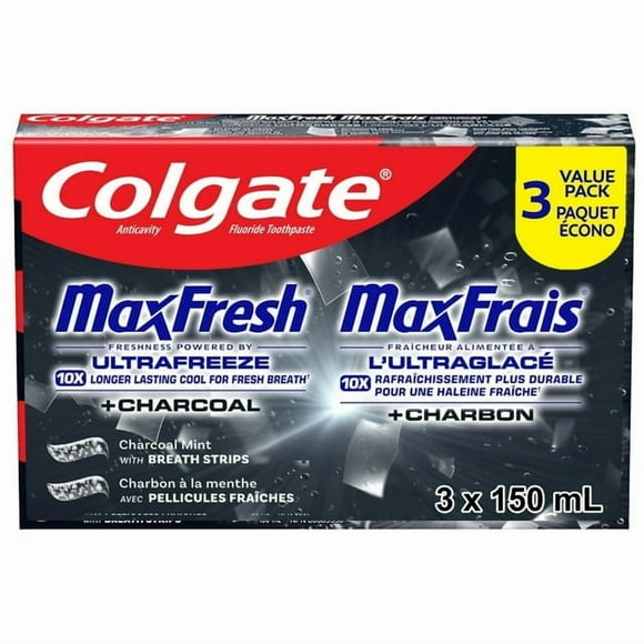 Colgate MaxFresh Mint Toothpaste with Charcoal, 3 Pack, 150 mL, 3 Pack
