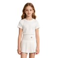 thumbnail image 3 of CPNG Girls Uniform Pleated Skirts with Metal Button Decor Solid Color High Waist A-line Casual Pleated Skirts with Lining Shorts(White,15-16 Years), 3 of 9