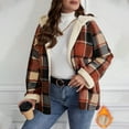 thumbnail image 2 of Winter Plaid Fleece Hooded Jackets for Women Fashion Casual Zip up Long Sleeves Warm Coat, 2 of 7