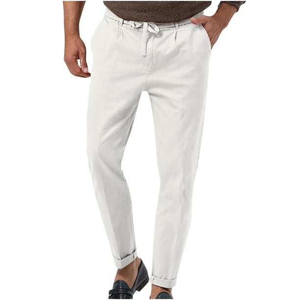 Pantalones largos de moda para hombre con cordón, cintura elástica, color sólido, pantalones casuales largos, pantalones para hombre
