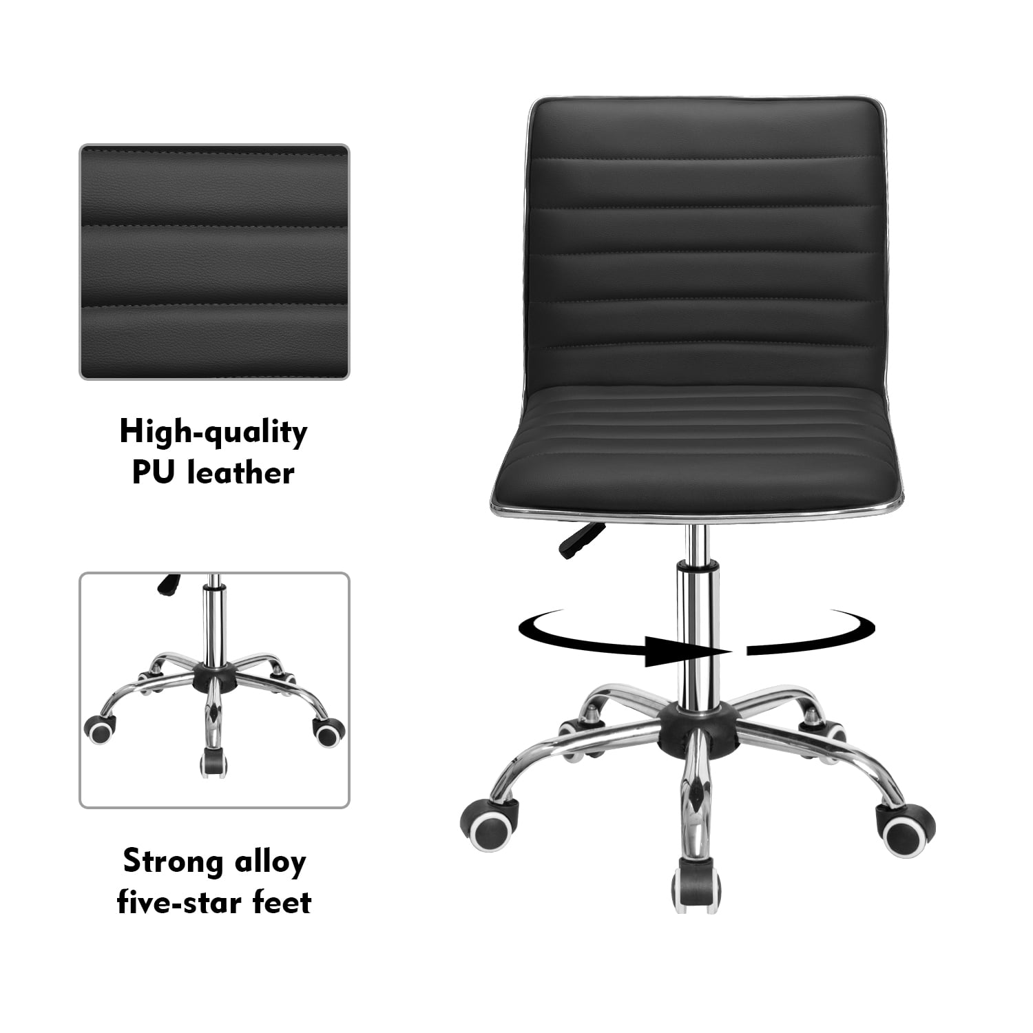 Furmax Mid Back Faux Leather Office Desk Computer Task Chair, with Armless, Black