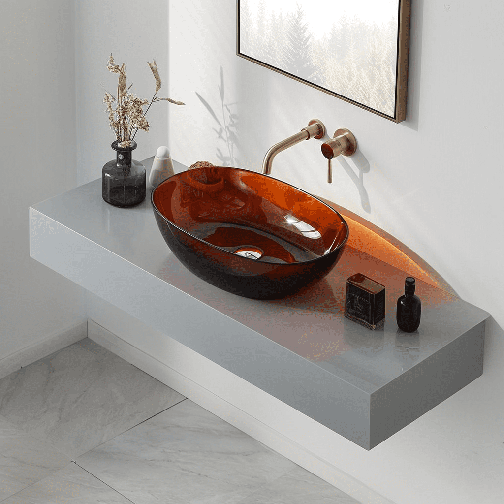 Lisonu 22" Brown Resin Vessel Bathroom Sink Modern Art Contemporary Design Non-Porous Surface for Home Office Hotel