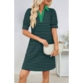 thumbnail image 6 of Women'S Summer Casual Striped V Neck Short Sleeve Flowy A Line Mini Dresses Dark Green Hid Green M, 6 of 8