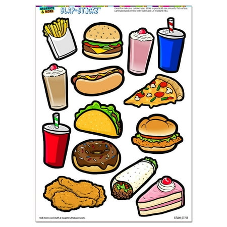 Fast Junk Food - Pizza Hot Dog Cake Burger Fries Soda SLAP-STICKZ(TM) Premium Sticker (Best Fast Food Hot Dogs)