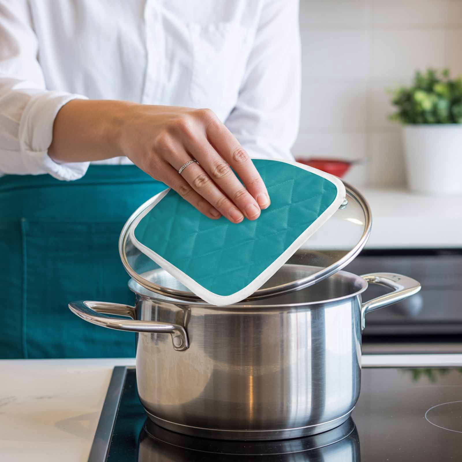 Teal Pot Holders for Kitchen Heatproof Potholder, 2 Pack Turquoise Pure Teal Hot Pads Multipurpose Oven Pads Cloth Potholders Trivet for Cooking and Baking