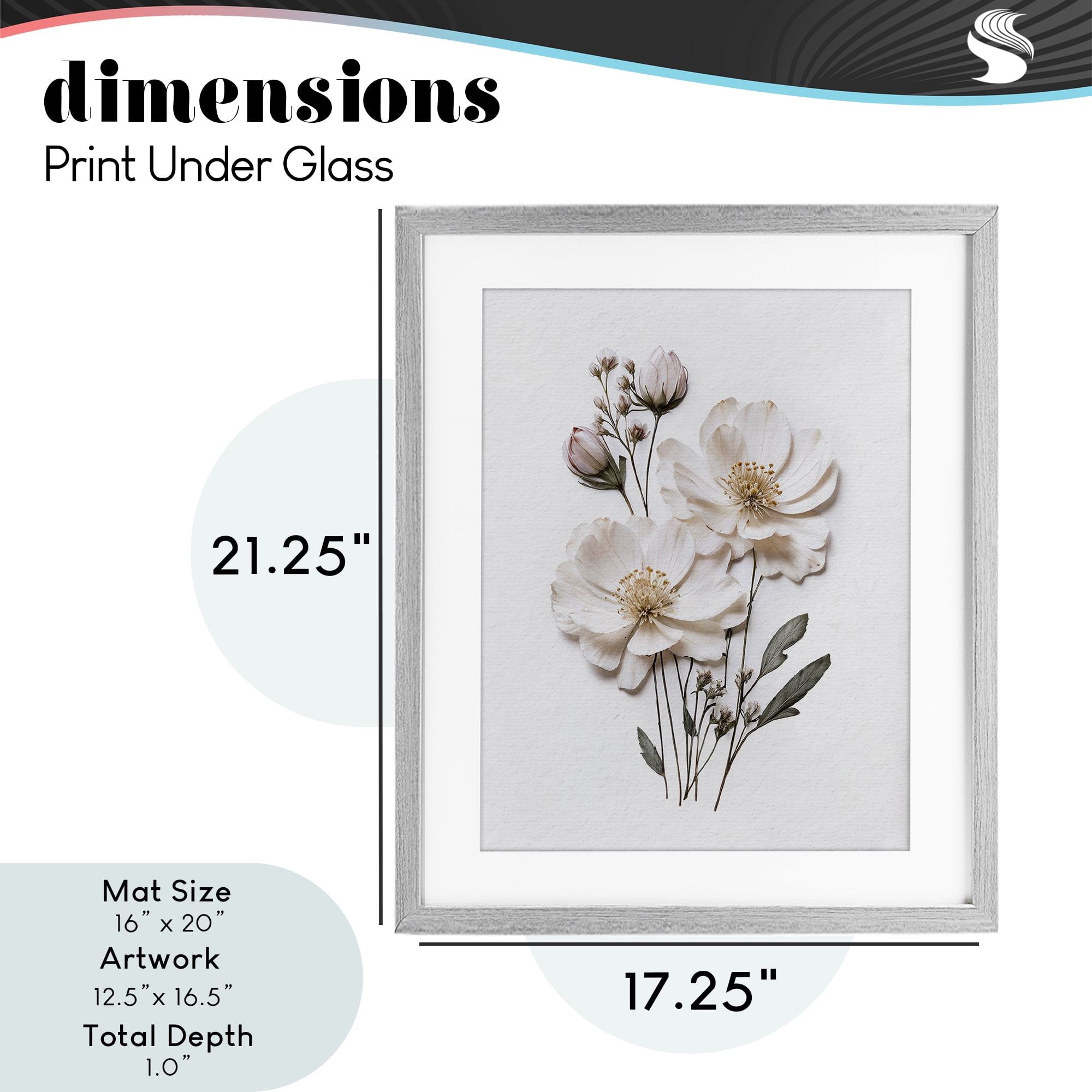 Elegant Pressed Flowers Gray Framed Print Under Glass, design by Lettered and Lined