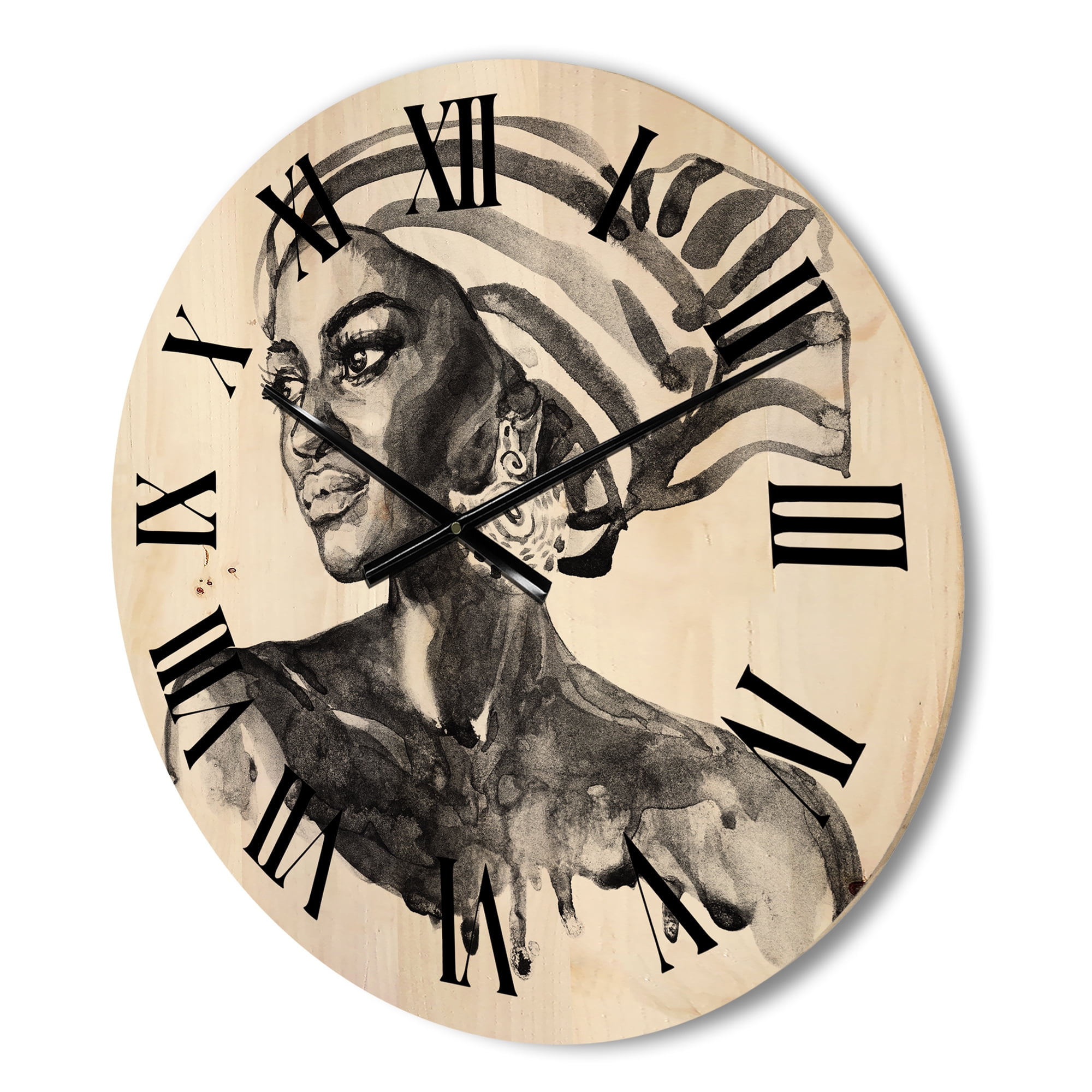 Designart 'Portrait of Afro American Woman XII' Modern Wood Wall Clock